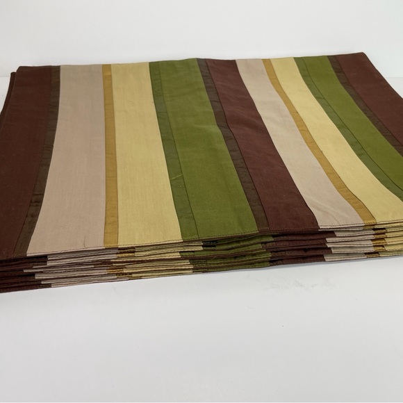 Milli Home Burnt Stripe Placemats Set 12 100% Cotton Designed by Marsha Cutler - Picture 1 of 10